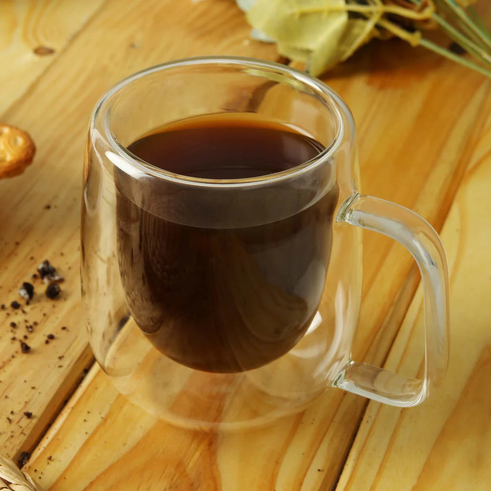 Classic Oval Shape Double Wall Glass Coffee Mug 350ml